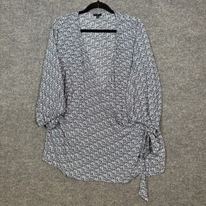 Talbots Shirt‎ Womens 2XL XXL Blue Wrap Top 3/4 Sleeve Stretch Floral Plus Size